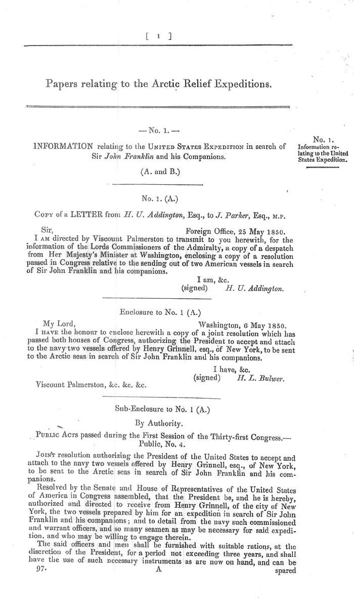 Arctic Blue Books: taylor 1851a, page 1