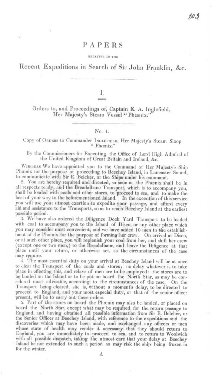 Arctic Blue Books: taylor 1854a, page 1