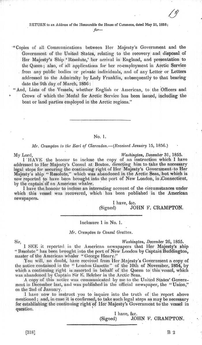 Arctic Blue Books: taylor 1858, page 1