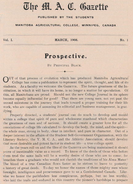 The M.A.C. Gazette, front page, 1908