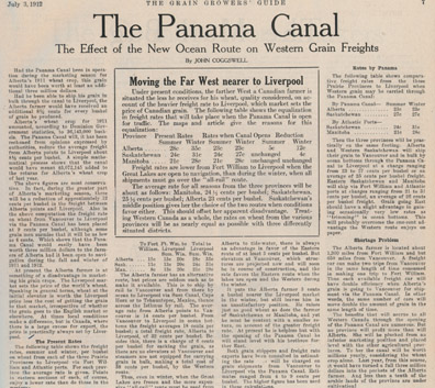 The Grain Growers’ Guide, July 3, 1912, article on the impact of the new Panama Canal