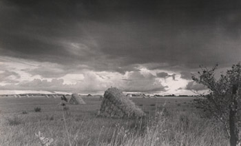 Hay bales and cloudy sky