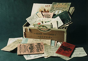 Cigar box filled with documents